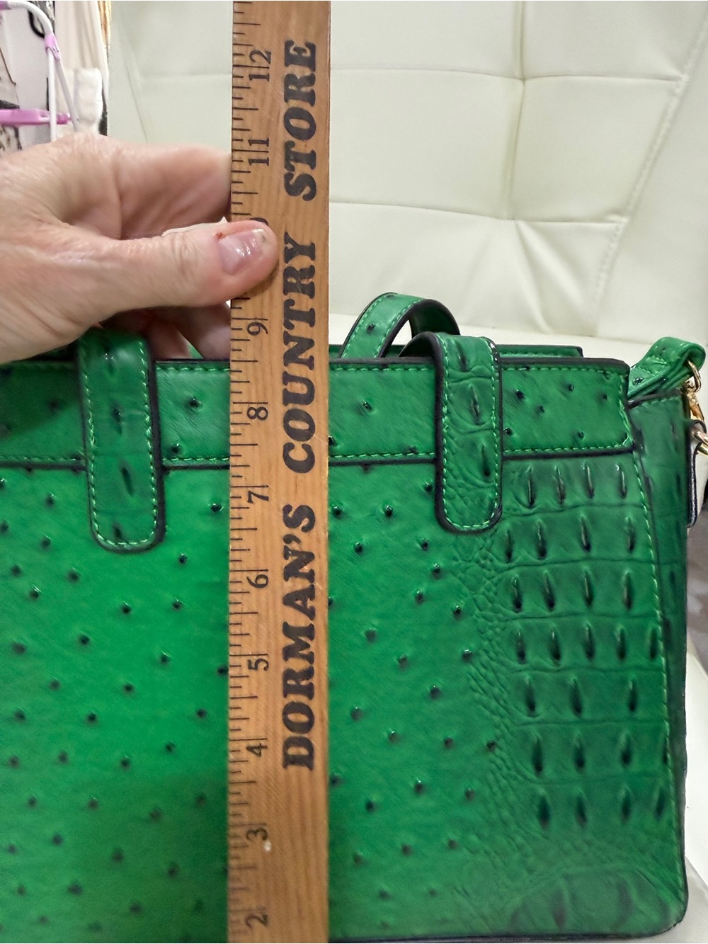 Structured Green Faux-Ostrich Satchel 2 way with bonus wallet brand new - Picture 12 of 12
